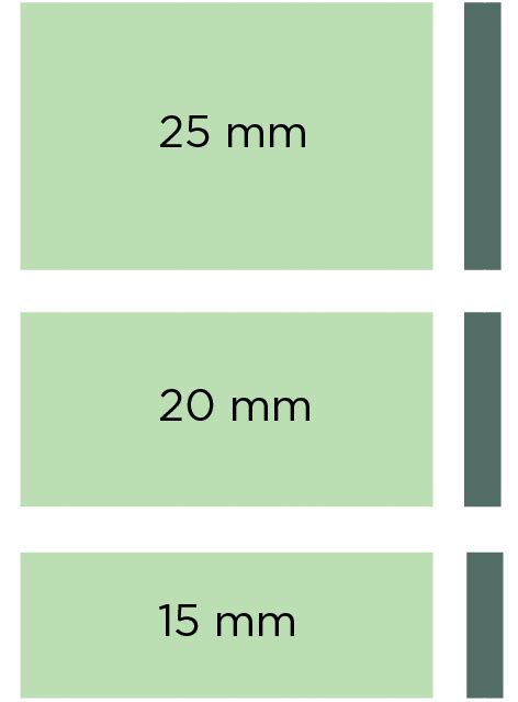 Diagrama mostrando diferentes grosores de lanyards con sus medidas en milímetros.