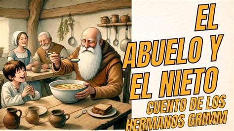 Ilustración del cuento 'El abuelo y el nieto' de los Hermanos Grimm, mostrando al anciano comiendo solo