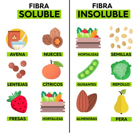 Esquema de las diferencias y beneficios de la fibra soluble e insoluble
