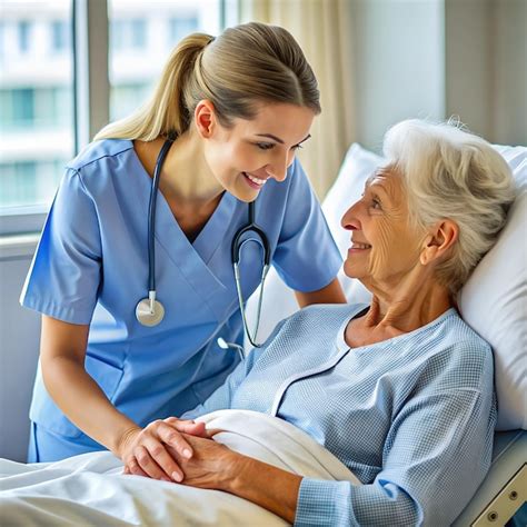 Enfermera o TENS interactuando con un paciente en cama, mostrando apoyo emocional y físico