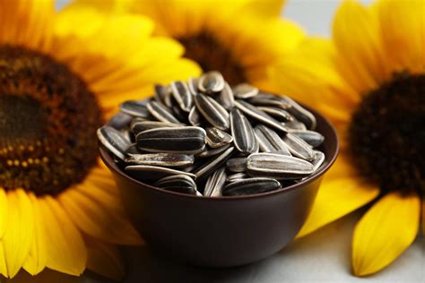 Fotografía de semillas de girasol y aceite de girasol