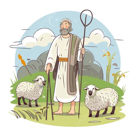 Ilustración de un pastor guiando a sus ovejas a través de un camino seguro, simbolizando la guía espiritual de los ancianos.