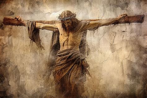 Representación artística de Jesús en la cruz, con énfasis en su sufrimiento físico y emocional.