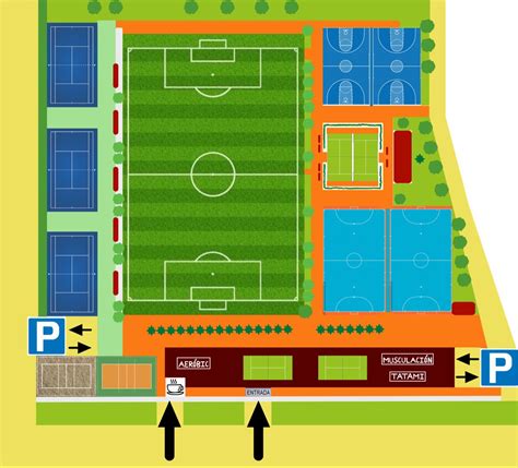 Diagrama de un pabellón deportivo accesible para fútbol en silla de ruedas