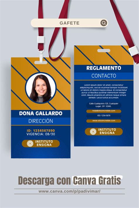 Plantilla de credencial editable mostrando campos personalizables