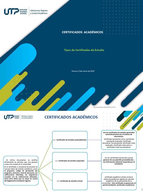 Infografía detallando los distintos tipos de certificados académicos que ofrece la UTA y la información que cada uno contiene.