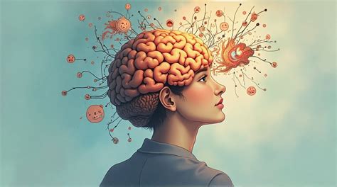 Esquema de la mente humana y la expulsión de pensamientos negativos simbolizados como insectos