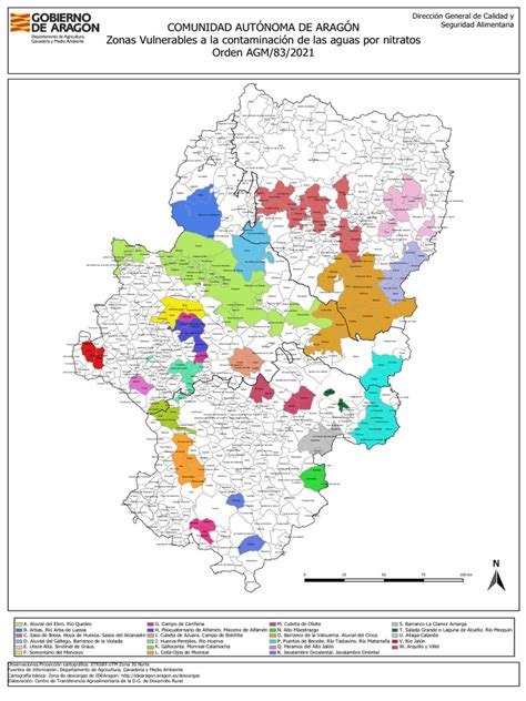 Mapa de las zonas vulnerables a nitratos en Aragón
