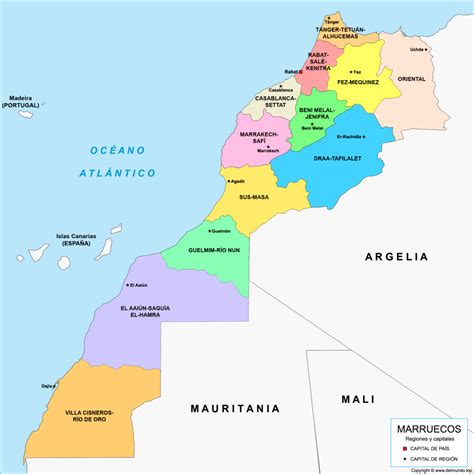 Mapa de Marruecos destacando la región de Tánger-Tetuán.