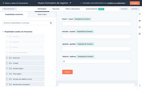 Interfaz de creador de formularios online