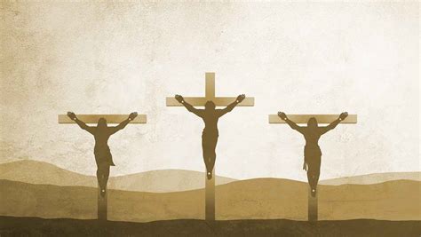 Representación del ladrón arrepentido junto a Jesús en la cruz, mostrando su expresión de fe y arrepentimiento.
