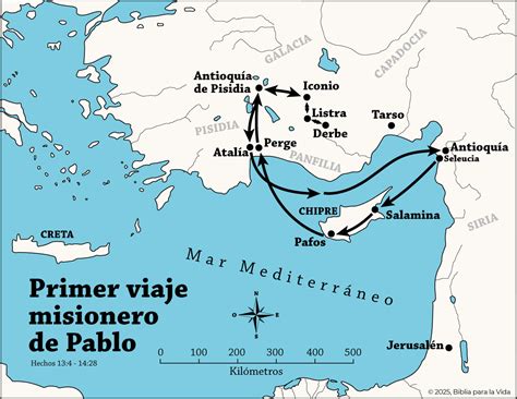 Mapa de los viajes misioneros de Pablo mostrando las ciudades donde estableció ancianos