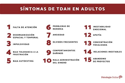 Tabla de comorbilidades comunes del TDAH en adultos.