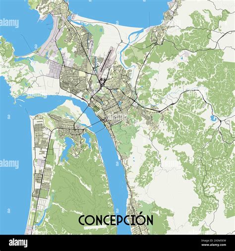 Mapa de Concepción destacando áreas urbanas centrales