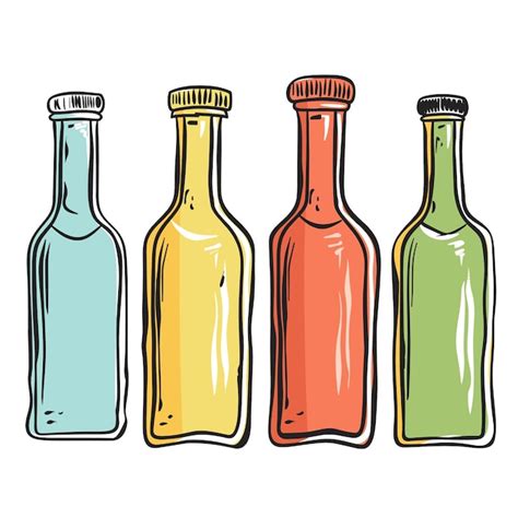 Dibujo de botellas antiguas con péndulos de plomo en una mesa desolada