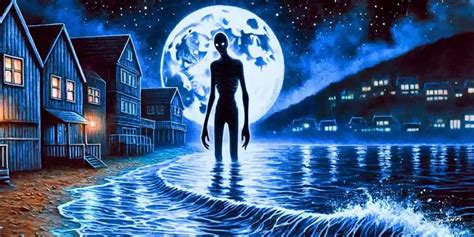 Ilustración de tres hombres acechando una casa sombría bajo la luz de la luna