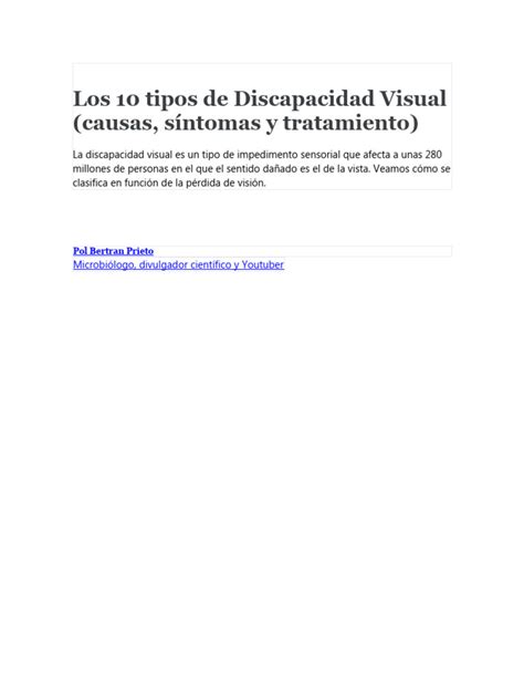 Tabla comparativa que muestra los 10 tipos de discapacidad reconocidos y ejemplos de condiciones asociadas