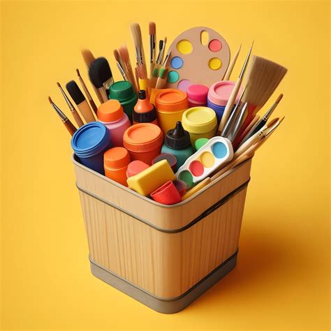 Fotografía de diversos materiales artísticos: pinceles, pinturas, arcilla, recortes, en una mesa de trabajo