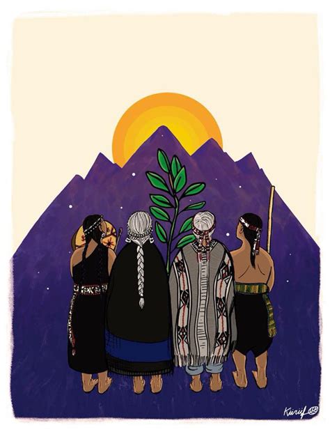 Ilustración de seres míticos mapuches como el Guirivilu y el Choñchoñ