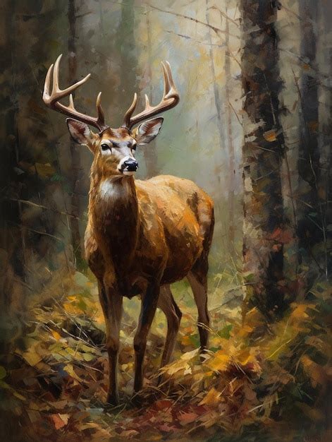 Pintura de un ciervo en un bosque, parte de un kit de pintar por números