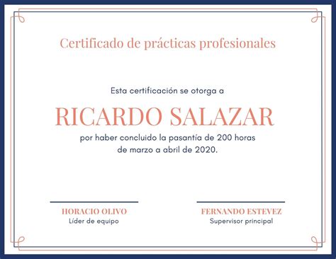Diseños variados de certificados de prácticas profesionales