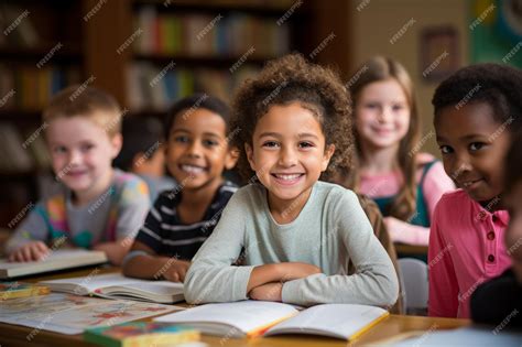 Foto temática de un aula diversa con niños de diferentes orígenes interactuando