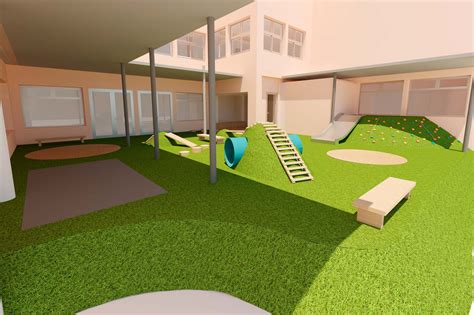 Esquema de diseño urbano que integra áreas de juego infantil, zonas de calistenia para adultos y espacios de descanso compartido.