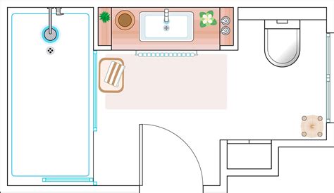 Plano de planta de un baño adaptado mostrando el radio de giro de 1,5 metros y la ubicación de barras de apoyo