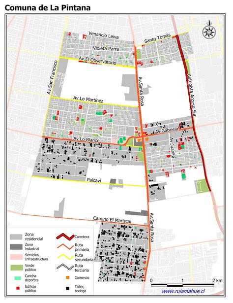 Mapa demográfico de la comuna de La Pintana destacando zonas de alta densidad poblacional adulta mayor