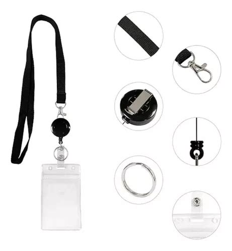 Infografía: componentes de un porta credencial con lanyard 105 x 175 mm