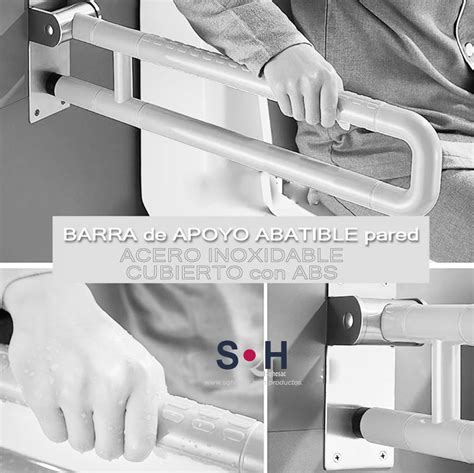 Detalle técnico de barras de apoyo abatibles y fijas junto al inodoro.