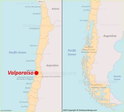 mapa de Chile indicando la ubicación de Santiago y Valparaíso