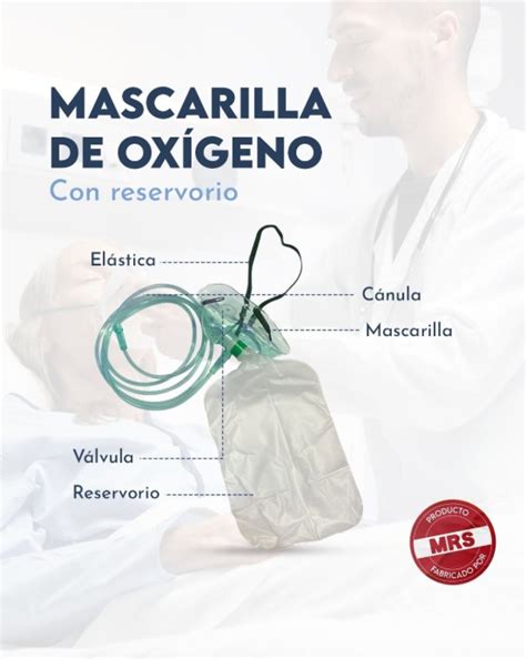 ilustración detallada de una mascarilla con reservorio, mostrando la bolsa y las válvulas