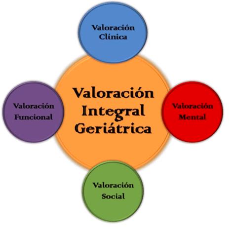 Infografía que detalla los componentes de una valoración geriátrica integral.