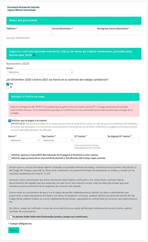 Formulario en línea para postulación al Ingreso Mínimo Garantizado