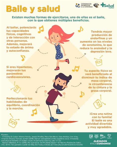 Infografía mostrando los beneficios del baile para la salud cardiovascular, muscular y el equilibrio.