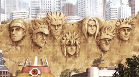 Esculturas de los Hokages en la montaña