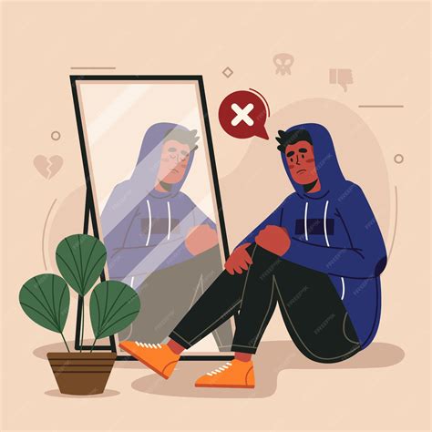 Ilustración de una persona con baja autoestima y una máscara