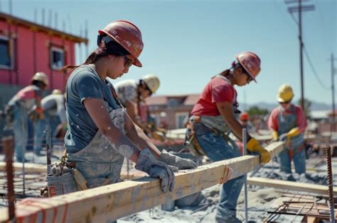 Fotografía de un grupo de mujeres trabajando en una obra de construcción
