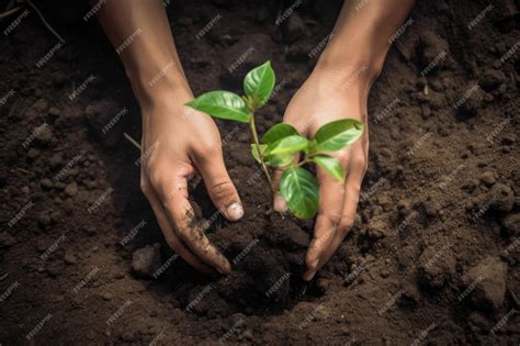 Primer plano de manos cuidadosas plantando una semilla en tierra fértil