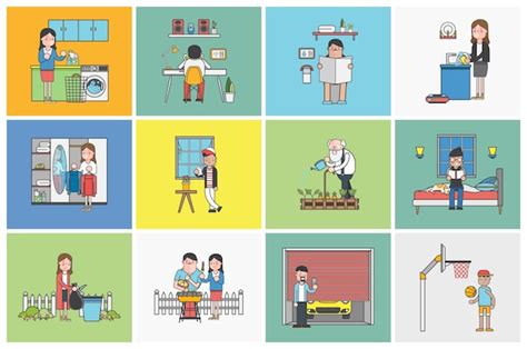 Ilustración de personas mayores en situaciones cotidianas o de desafío