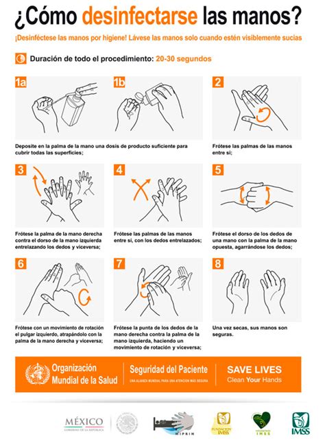 Infografía sobre lavado de manos adecuado y desinfección de superficies