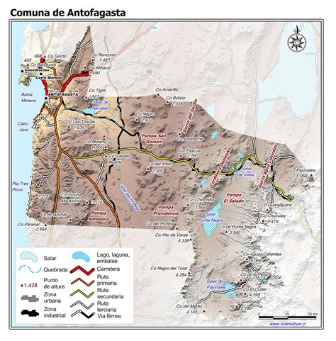 Mapa de la comuna de Ollagüe en la región de Antofagasta, Chile