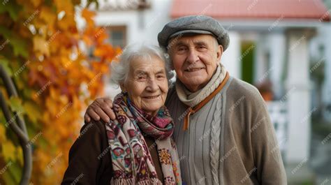 Pareja de ancianos riendo y abrazándose en un banco