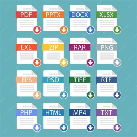 Iconos de descarga de software y formatos de archivo comunes