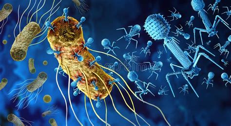 Ilustración de virus y bacterias atacando el intestino