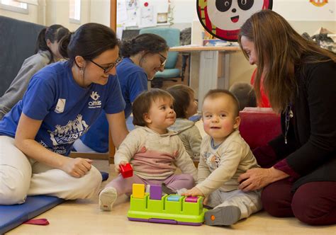 Foto de niños interactuando en un centro de atención temprana con profesionales
