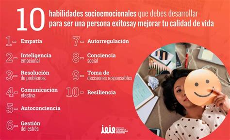 Infografía que ilustra las ocho habilidades socioemocionales clave.