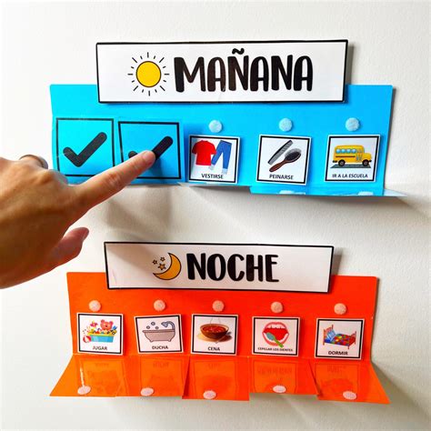 Ilustración de un rincón TEACCH con horarios visuales y materiales organizados.