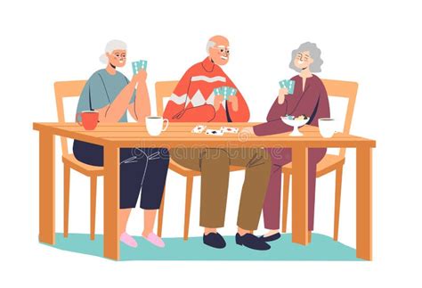 Ilustración de un grupo de adultos mayores jugando a cartas en una mesa